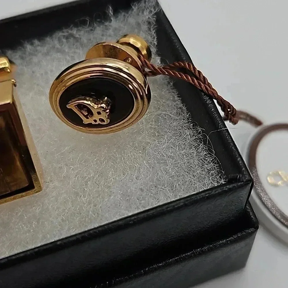 Christian Dior Square Tiger Eye Cufflinks Gold Vintage with matching Tie Pin